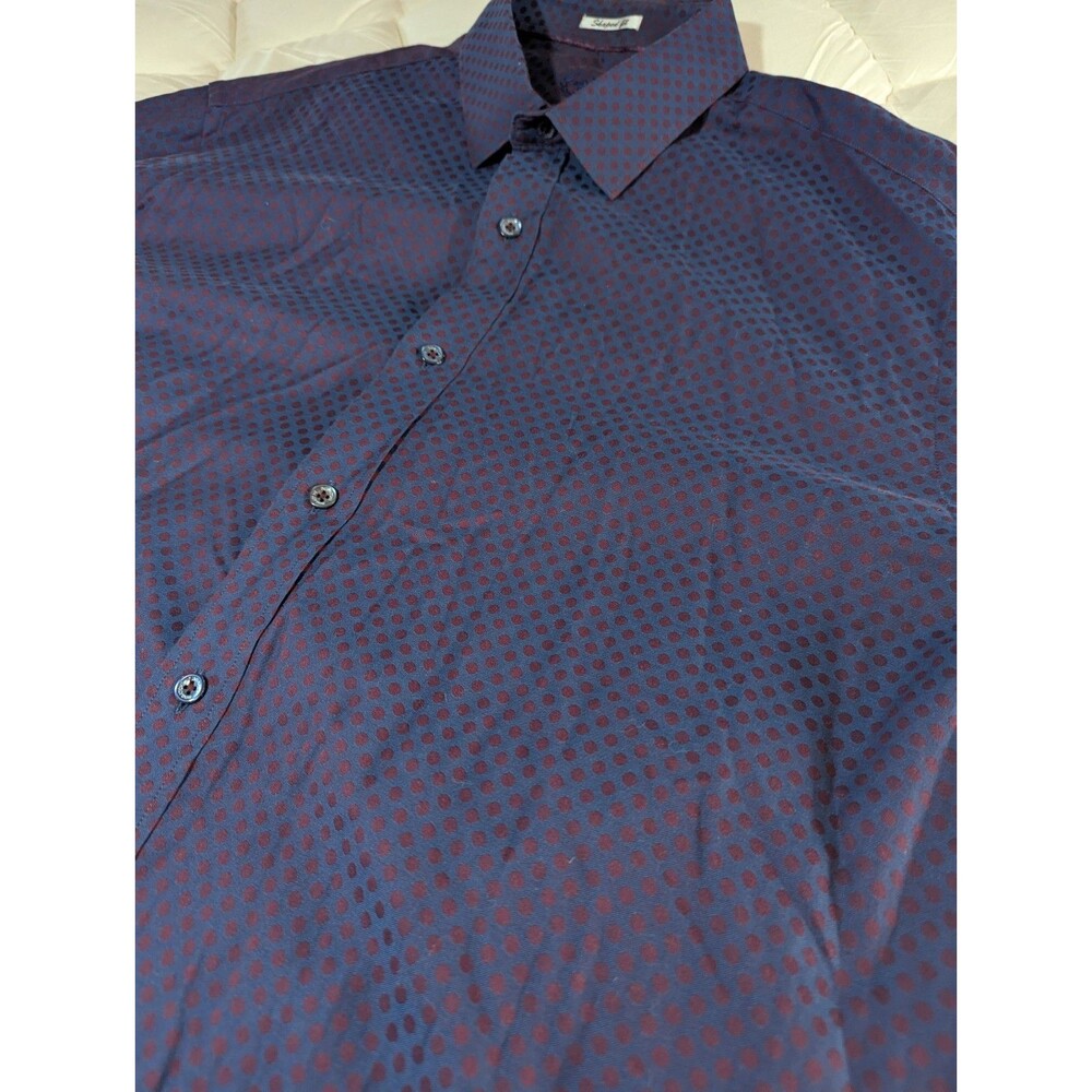 Bugatchi Uomo Men's Large Shaped Fit Long Sleeve Shirt Navy Blue Burgundy Polka
